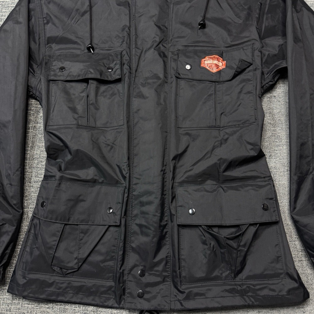 Harley Davidson Rain Jacket Womens Small Black Wind Resistant Hood Pockets Logo - Picture 3 of 13